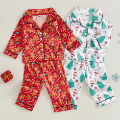 Pudcoco Kids Pajamas Set Christmas Element Print Button Long Sleeves Shirt and Elastic Pants Loungewear Sleepwear 1-6T