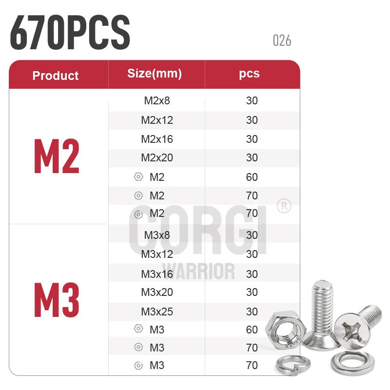 Description Picture 6 of itemUNC 304 Stainless Steel Phillips Flat Head Machine Screws Nuts Assortment Kit up to 2400 M1.6 M2 M2.5 M3 M4 M5 M6 M8 Full Thread