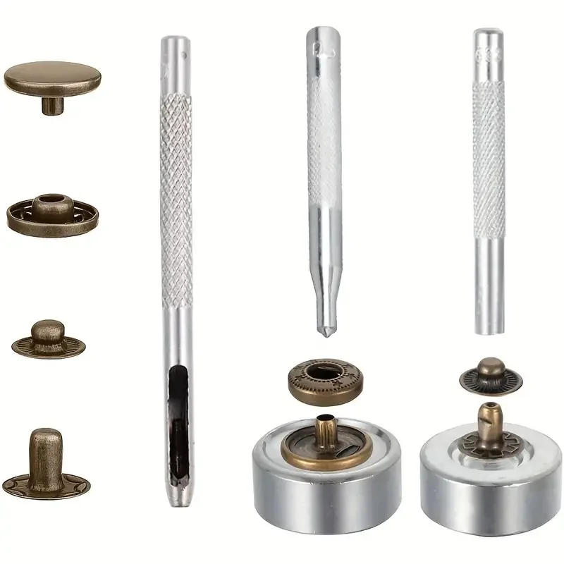 Description Picture 3 of item120pcs Leather Snap Fasteners Kit Iron & Copper Press Studs With Installation Tools & Hammer For DIY Leathercraft & Clothing