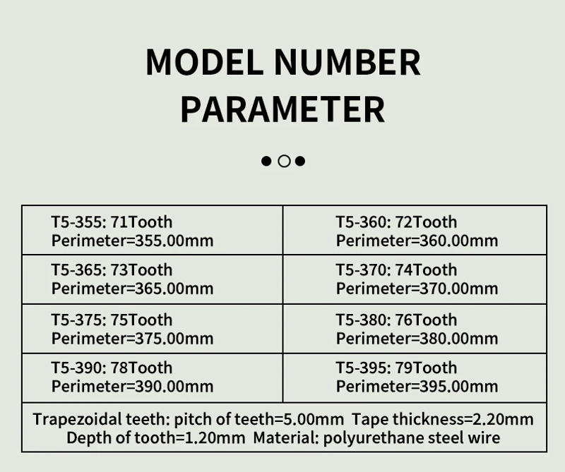 Description Picture 3 of itemSteel Wire Timing Belt Closed Loop Circumference T5-300/305/310/315/320/325/330/335/340/345 Toothed Belt Width 10/12/15/18/20mm