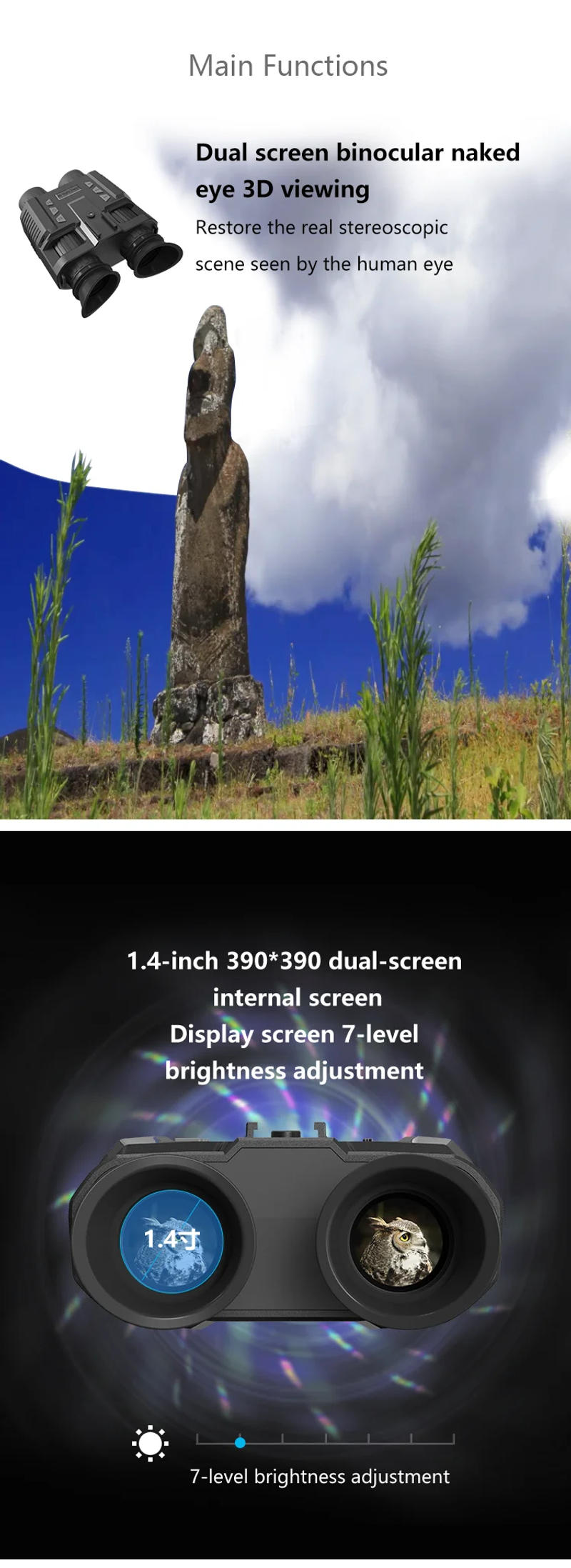 Description Picture 4 of itemNV8160/R18/R19/R7/NV8000 1080P Night Vision Binoculars 4X Digital Zoom Infrared Head Mounted Camera for Hunting Tactics Goggle