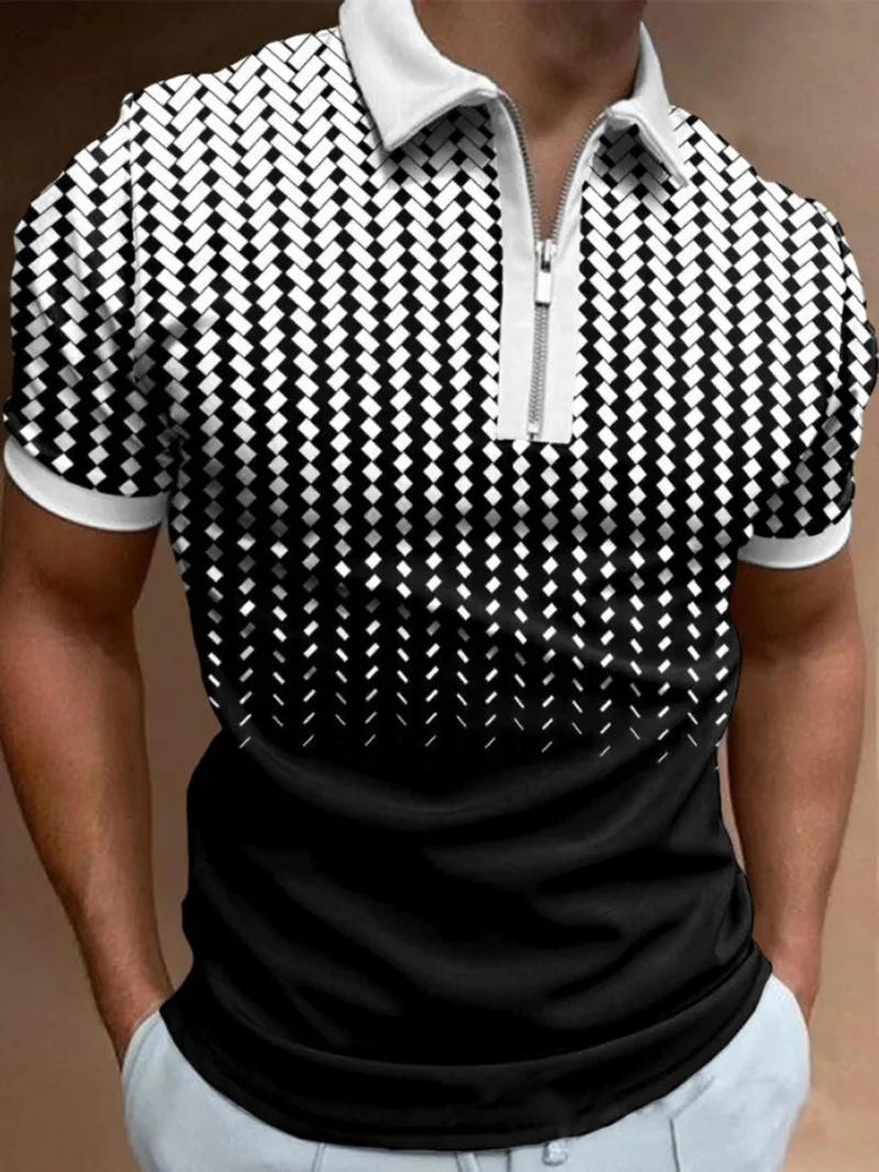 Description Picture 5 of itemMen's Casual Shorts Sleeve Polo Shirts Men Male Zip Turn-down Collar Tee Shirt Men Geometric Print Tops Clothing Clothes For Men