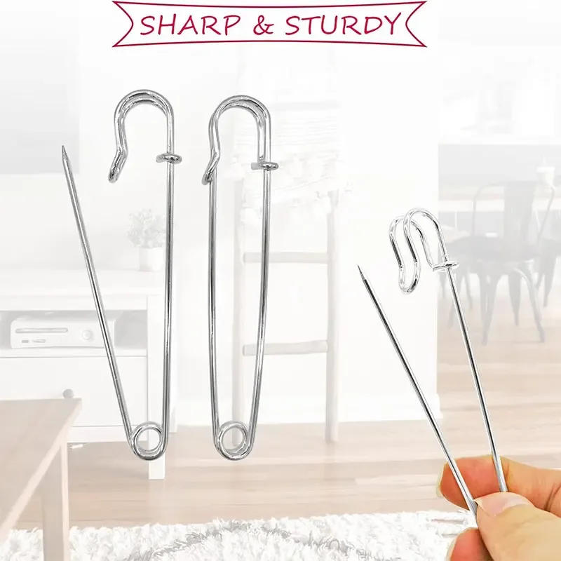 Description Picture 5 of item5/10/20PCS Extra-Large Steel Safety Pins 75mm(3") Heavy Duty Big Safety Pin Stainless Steel Spring Lock Pins for Clothes Crafts