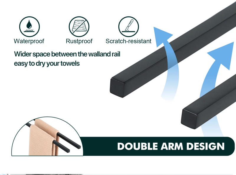 Description Picture 5 of item40cm Towel Rack Hand Towel Holder No drilling Wall Mounted 304 Stainless Steel Space Saving Double Towel Bar for Bathroom