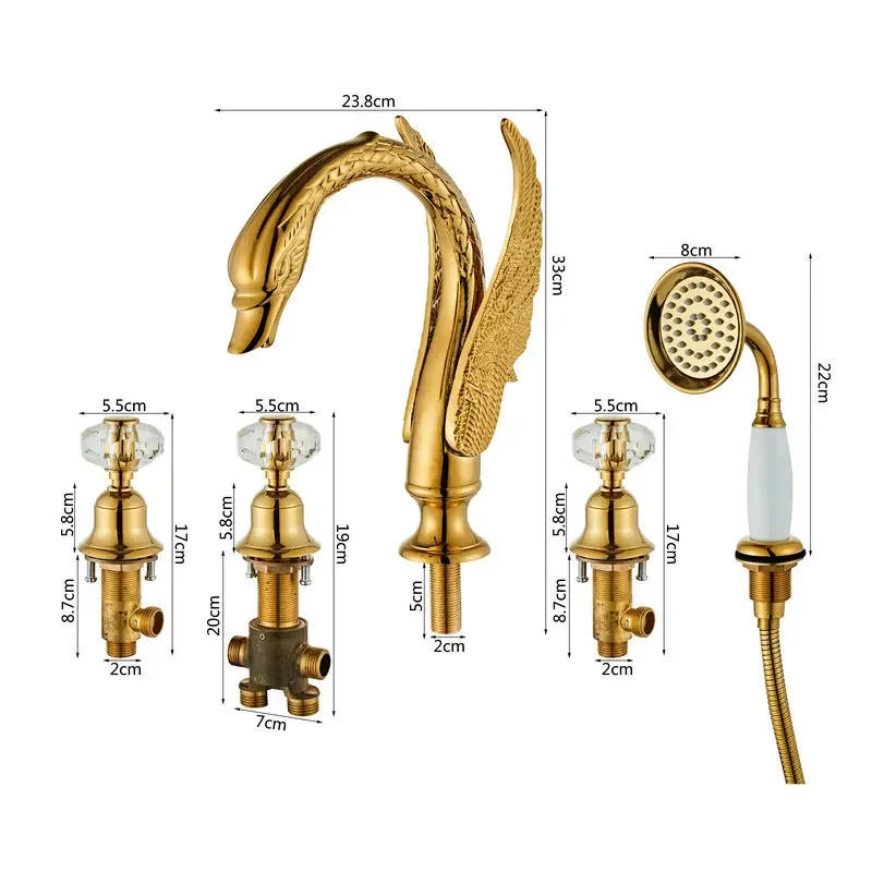Description Picture 2 of itemBasin Faucet Gold Bathtub Shower Head Swan Widespread Basin Mixer With Hand Showe Head Hot And Cold Water Tap