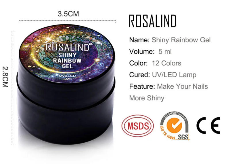 Description Picture 6 of itemROSALIND 5ml Glitter Gel Nail Polish Hybrid Varnishes Shiny Nail Polish Semi Permanent Gel Lacquer Soak Off Top Base Coat UV Gel