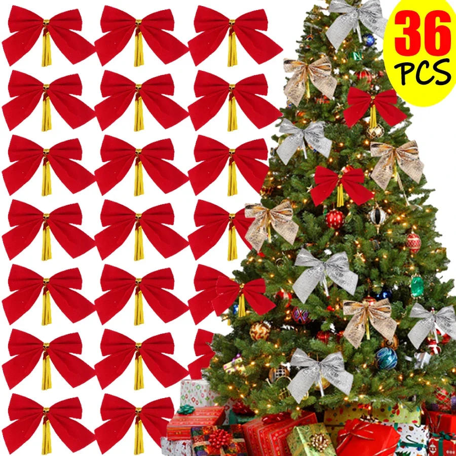 Description Picture 3 of item36/12PCS Christmas Bows Hanging Decorations Red Gold Silver Bowknot Christmas Tree Ornaments New Year Xmas Party Gift Decoration