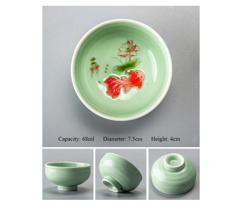 Description Picture 5 of itemChinese Tea Cup Porcelain Celadon Fish Teacup Set Teapot Drinkware Ceramic China Kung Fu Tea Set Ceramic cup Chinese gift