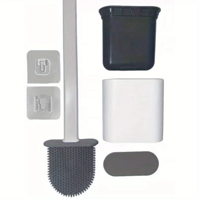 Description Picture 5 of item1pc Toilet Brush With Holder Set, Floor-to-ceiling Or Wall-mounted Toilet Brush With Long Handle, Flexible Toilet Bowl Cleaning