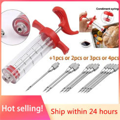 Marinade Meat Seasoning Injector Kit Turkey Meat Injectors Stainless Steel Cooking Syringe With 1-4 Needles Cooking Syringe