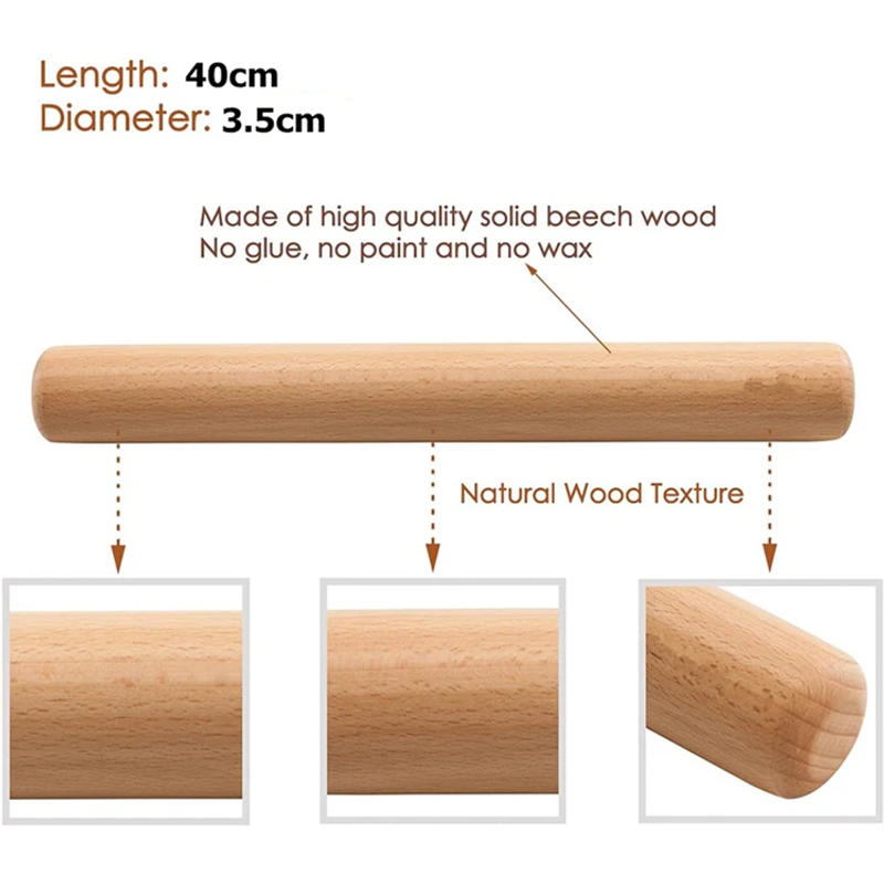 Description Picture 5 of itemLMETJMA 40cm Wood Rolling Pin Natural Beech Wood Dough Roller French Dumpling Rolling Pin for Baking Pasta Pizza Dough JT119