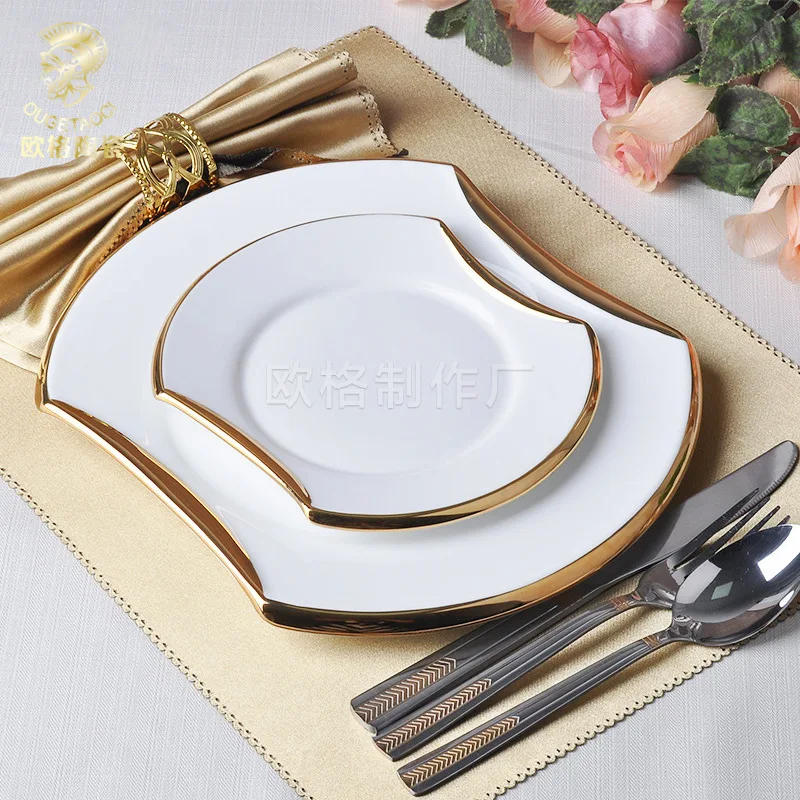 Description Picture 3 of itemCreative Gilded Porcelain Tableware Fine Steak Barbecue Plates & Bowls Hotel Restaurant Cooking Dishes Kitchen Utensils Set New