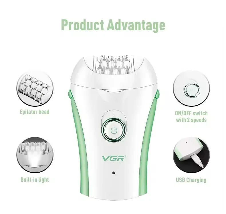 Description Picture 4 of itemVGR Hair Remover Professional Epilator Electric Leg Body Rechargeable Underarms Portable Two Speeds Epilator for Women V-705