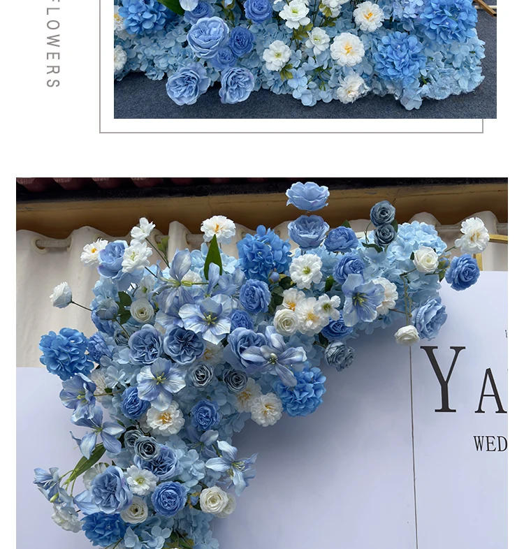 Description Picture 6 of itemLuxury Blue White Rose Flower Runner Wedding Backdrop Decor Party Event Decoration Artificial Flowers Road Hanging Flower Row
