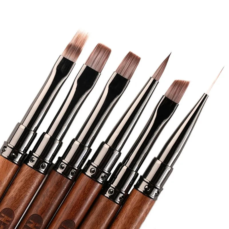 Description Picture 5 of itemRound Wood Handle Nail Art Brush Triangular Spatula Drawing Painting Line Pen Flat Round Metal Manicure Tools