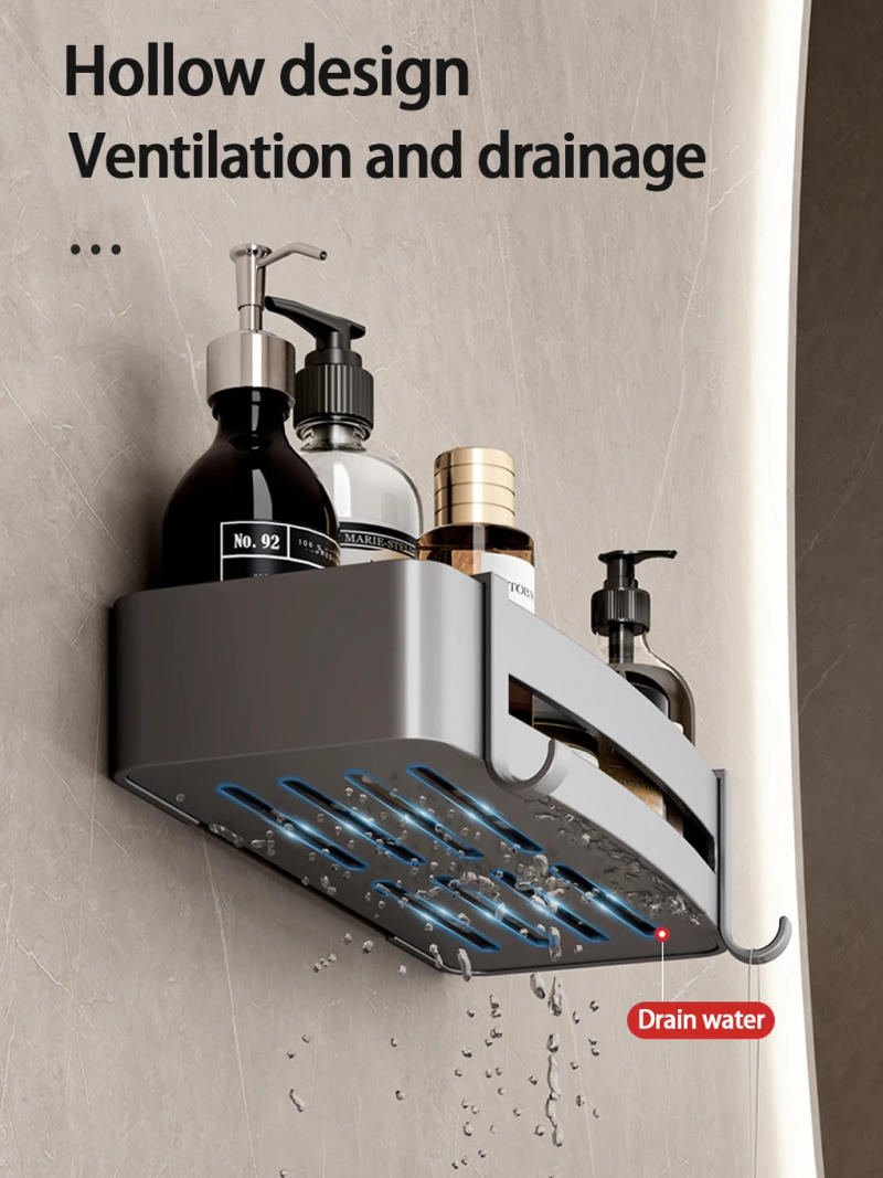 Description Picture 4 of itemBlack Shower Caddy, Metal Shower Shelf Wall Mounted Bathroom Shelves with Hooks, Bathroom Wall Storage Basket, Antirust