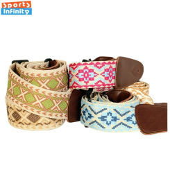 Genuine Leather Widened Professional Acoustic Guitar Strap Embroidered Printed Bass Guitar Ukulele Strap Guitar Accessories