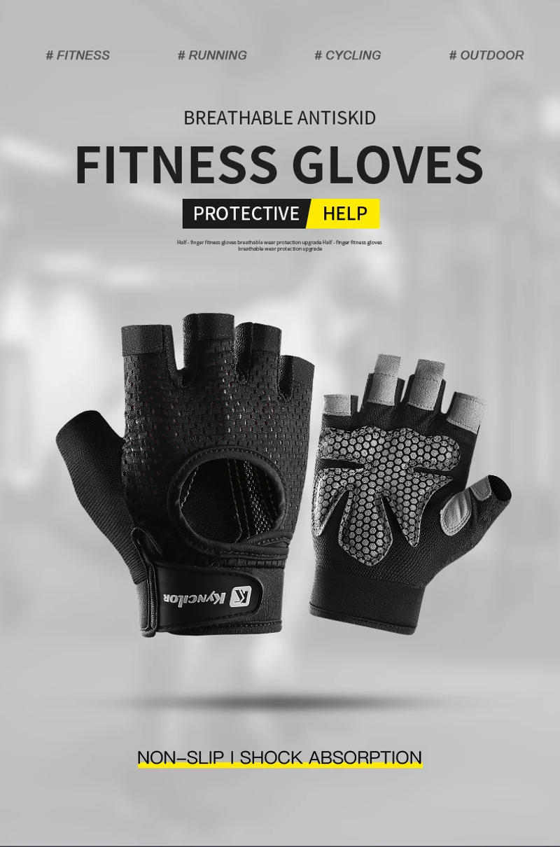 Description Picture 2 of itemGym Fitness Gloves Anti-slip Wear Resistant Heavyweight Sports Exercise Barbell Weight Lifting Training Sport Cycling Gloves
