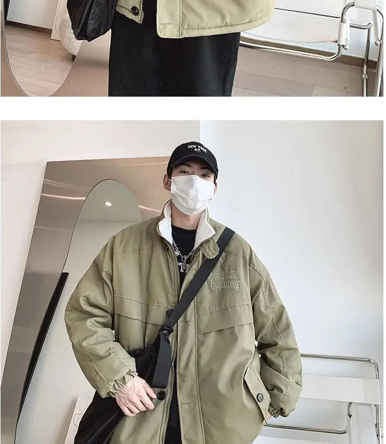 Description Picture 6 of itemAmerican Stand-up Collar Embroidered Retro Cotton-padded Coat Winter Causal Loose High Street Workwear Parkas Male Clothes