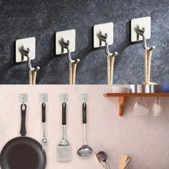 Stainless Steel Adhesive Hooks Single Hooks No-Punch Coat Hooks