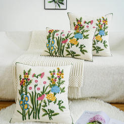 1pc Exquisite Garden Floral Embroidered Cushion Cover Without Core For Various Room