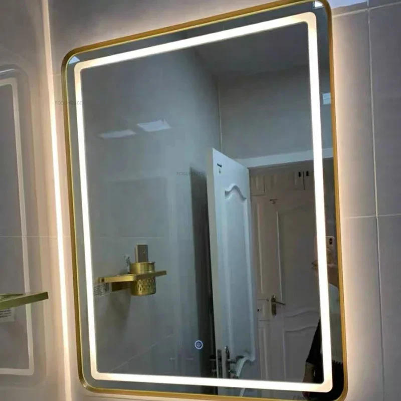 Description Picture 3 of itemNordic Wall Mounted Mirrors for Bathroom Light Luxury Smart Bathroom Mirrors Modern Aluminum Alloy Frame Wash Basin Bath Mirrors
