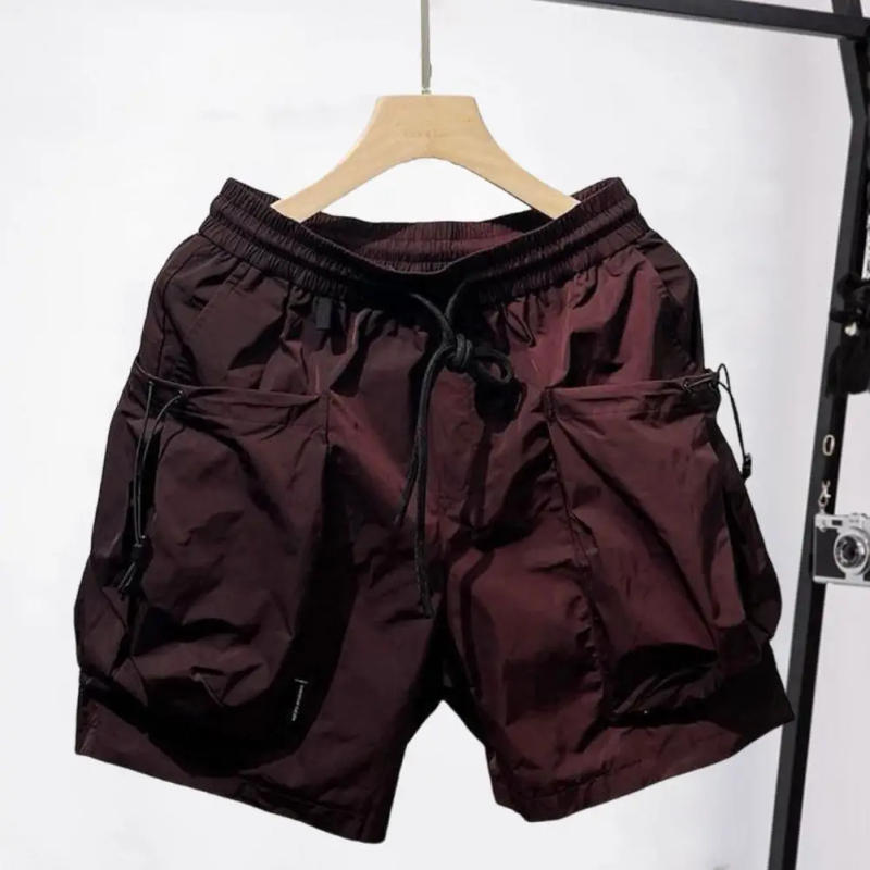 Description Picture 5 of itemSummer Men Shorts Elastic Waist Adjustable Drawstring Cargo Shorts Thin Wide Leg High Street Hip Hop Short Pants Streetwear