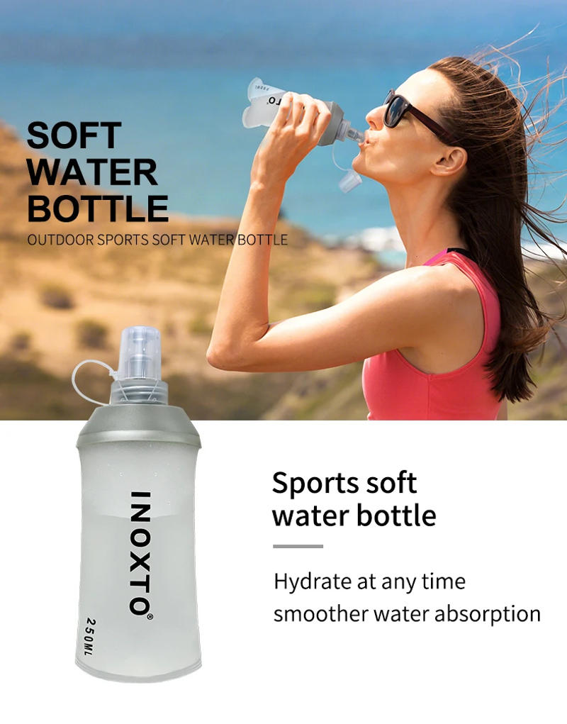 Description Picture 2 of itemFoldable PEVA Soft Flask Water Bottles 250ml 500ml 450ml Running Hydration Pack Waist Bag Vest Outdoors Sport Water Bottle Bag