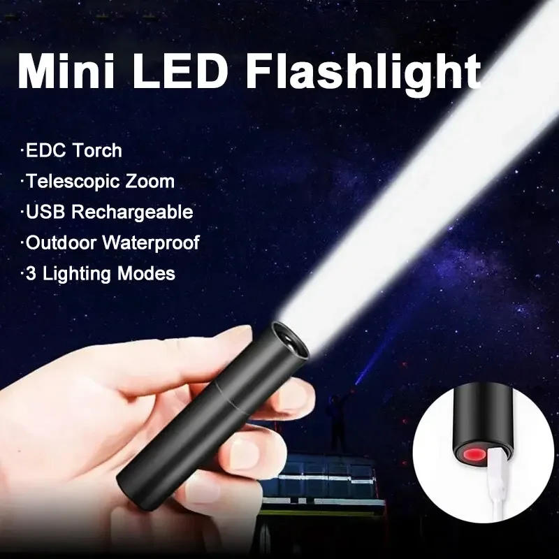 Description Picture 2 of itemMini Telescopic Zoom Flashlight 3 Light Mode Torch USB Rechargable Waterproof Powerful Flashlights Outdoor Portable Torch Lamp