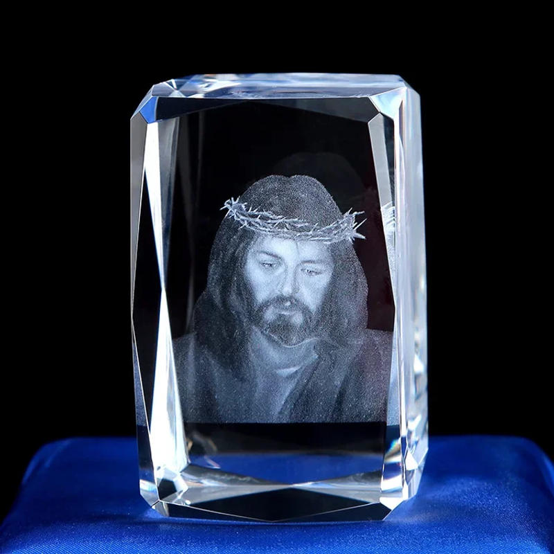 Description Picture 6 of item3D K9 Crystal Cube Christian Jesus Cross Figurine Home Decor Virgin Mary Laser Engrave Crystal Religious gifts for women's birth