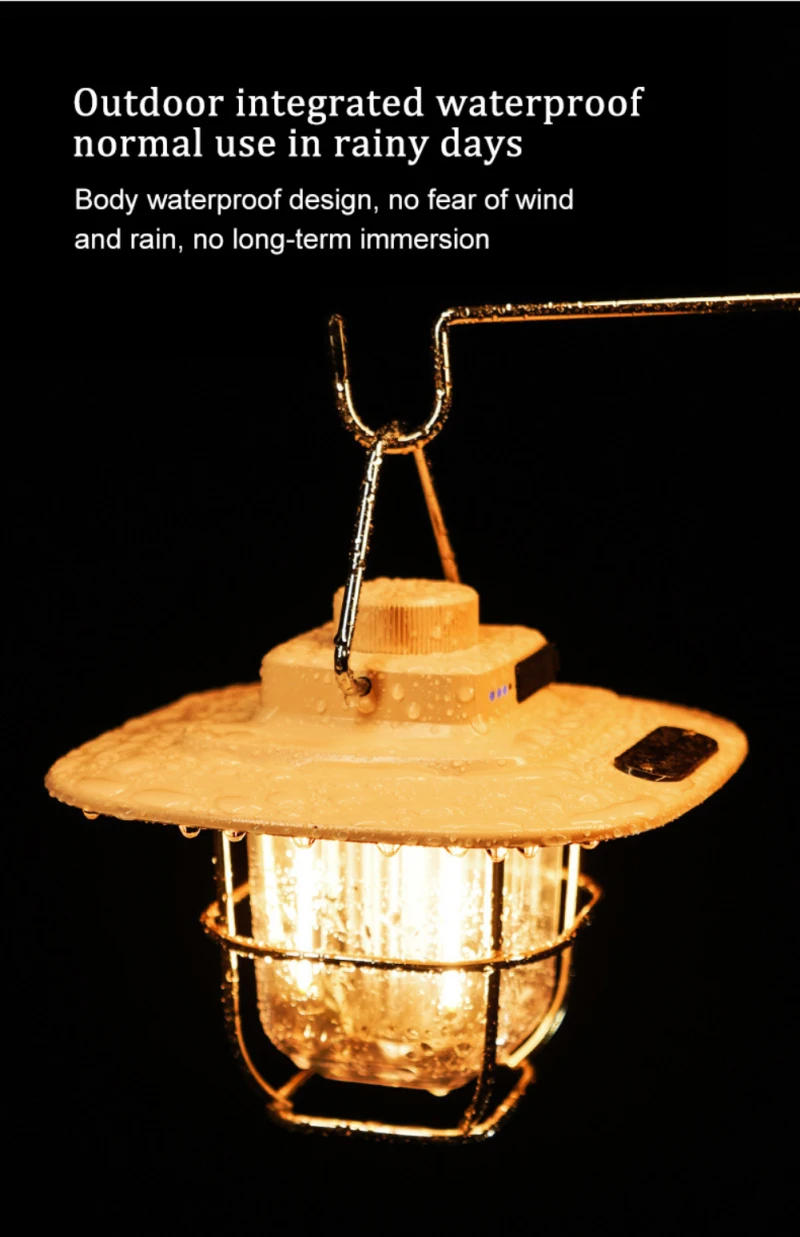 Description Picture 3 of itemLED Camping Lamp Retro Hanging Tent Lamp Waterproof Dimmable Camping Lights Outdoor 4500mAh Battery Emergency Light Lantern
