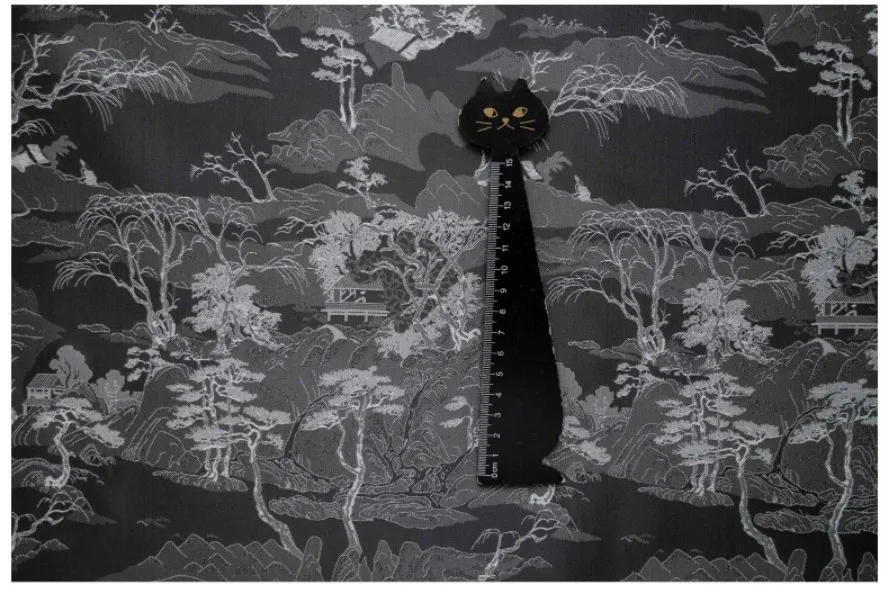 Description Picture 5 of itemChinese Style Black Gray Mountain Pattern Yarn Dyed Jacquard Fabric Antique Dress Cheongsam Diy Sewing Fabric