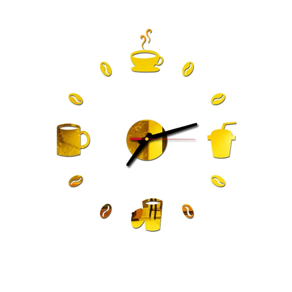 Description Picture 4 of itemDIY Large Wall Clock Frameless Giant Clocks Mirror Sticker Modern Design Cafe Coffee Milk Drinking Cup Wall Decor For Kitchen