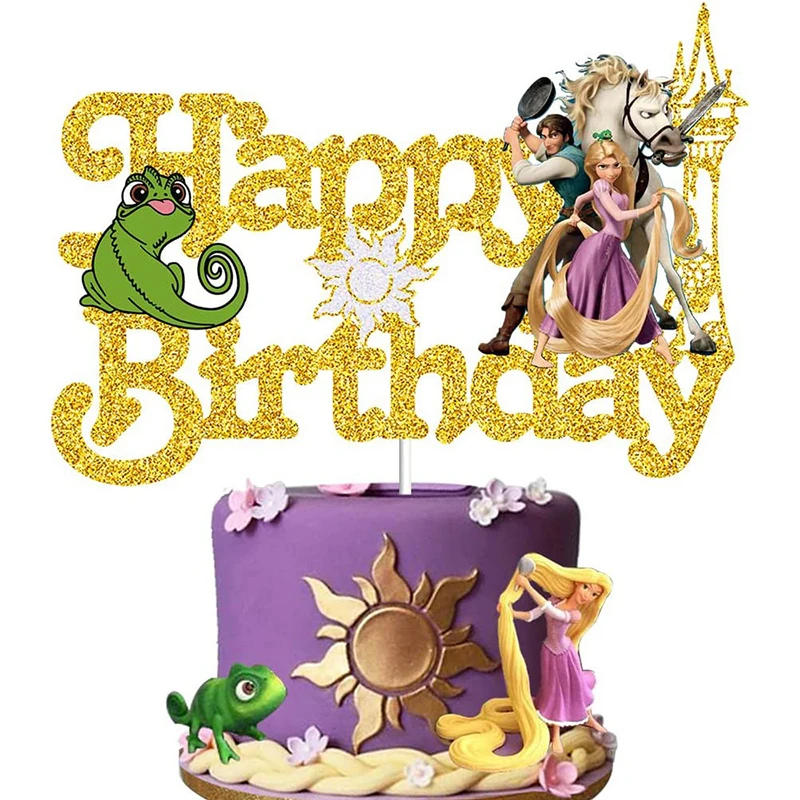 Description Picture 4 of itemDisney Princess Cake Topper Tangled Rapunzel Aurora Jasmine Frog Tiana Frozen Anna Elsa Cake Flag Wedding Birthday Decorations