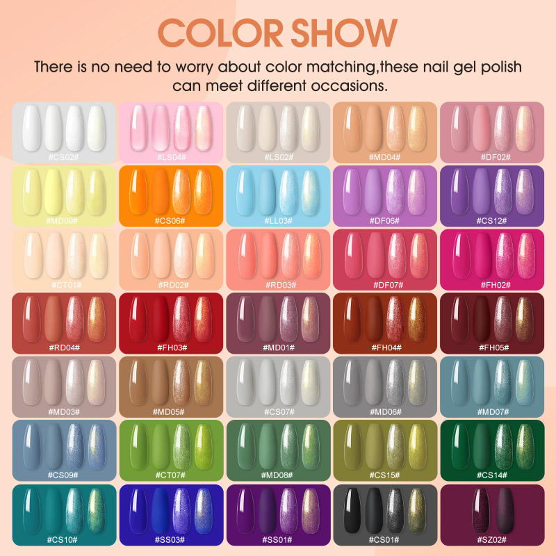 Description Picture 3 of itemCOSCELIA 35 Colors Gel Nail Polish Set with Base Coat Matte Glitter Top Coat Kit Semi Permanent Gel Polish Nail Art Manicure Kit