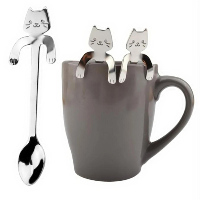 Description Picture 2 of itemStainless Steel Coffee Spoon Lovely Cute Cat Shape Teaspoon Dessert Snack Scoop Ice Cream Mini Spoons Tableware Kitchen Tools