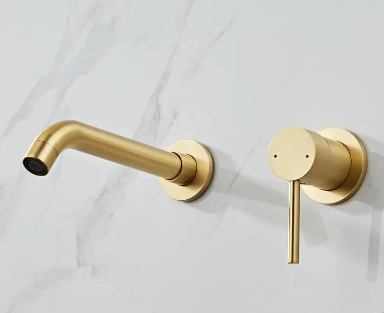 Description Picture 3 of itemBasin Faucet Gold Bathroom Sink In-Wall Hot Cold Brushed Gold Basin Spout Mixer Tap Combination Blanoir Brass tap