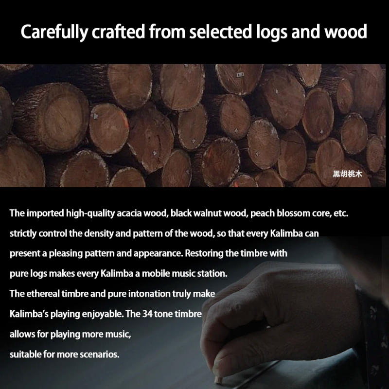 Description Picture 3 of item34 Key Kalimba Chromatic Calimba Solid Wood Thumb Piano Keyboard Musical Instruments With Accessories Gifts For Adults Beginner