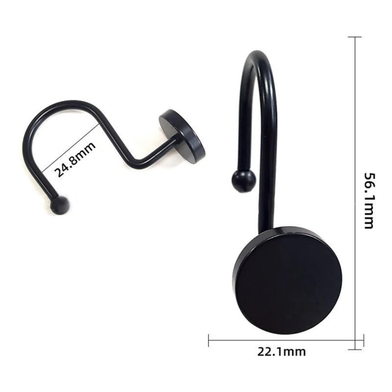 Description Picture 4 of item12pcs Shower Curtain Hooks Rustproof Bathroom Shower Rod Hanging Rings Curtain Hanging Hook Bathroom Adhesive Metal Hook