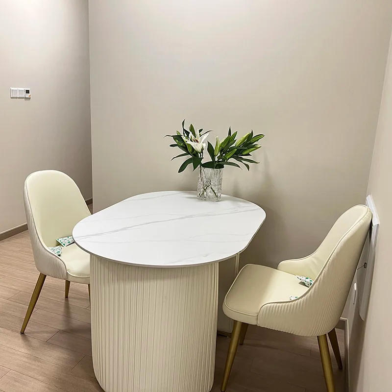 Description Picture 4 of itemEuropean Slate Dining Tables Modern Restaurant Furniture High-end Home Cafe White Dining Table Designer Oval Negotiation Table