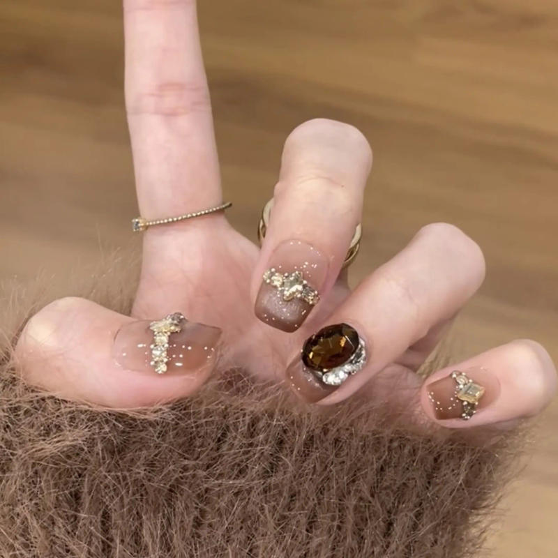 Description Picture 6 of item10Pcs Short Ballerina Handmade Press on Nails French Cat Eye Fake Nails Wearable Stick-on Nails Full Cover False Nail Uñas 네일팁