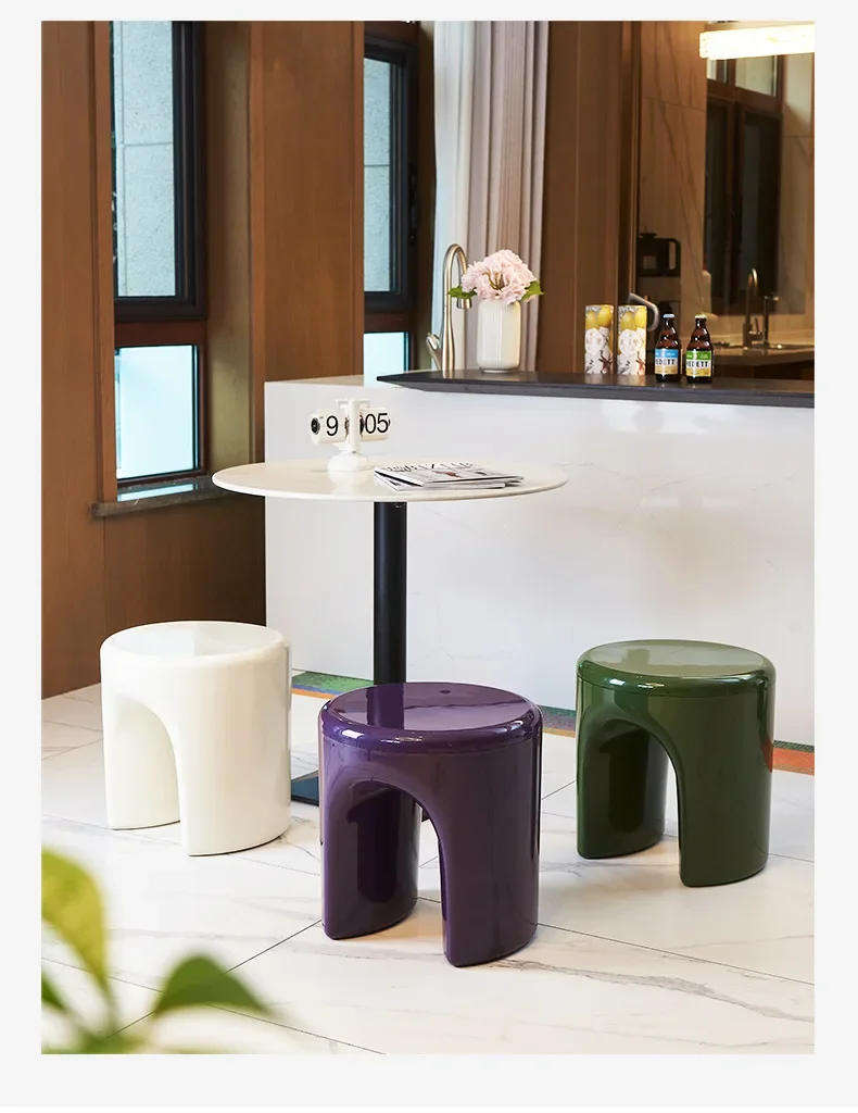 Description Picture 3 of itemCreative Plastic Round Stool with Tray Sofa Side Organizer Coffee Table for Living Room Nordic Decorative Changing Shoes Bench