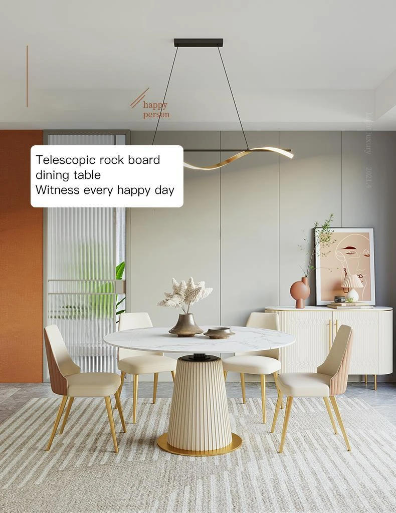 Description Picture 2 of itemExtendable Round Kitchen Table For Dining Room Restaurant Marble Dining Table And 6 Chairs Modern Luxury Indoor Home Furniture