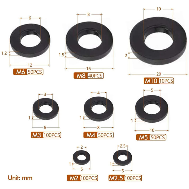 Description Picture 6 of itemWashers Form Nylon Flat Washers Set 500PCS Black Flat Sealing M2-M10 M2/M3/M4/M5/M6/M8/M10 Plastic New Practical