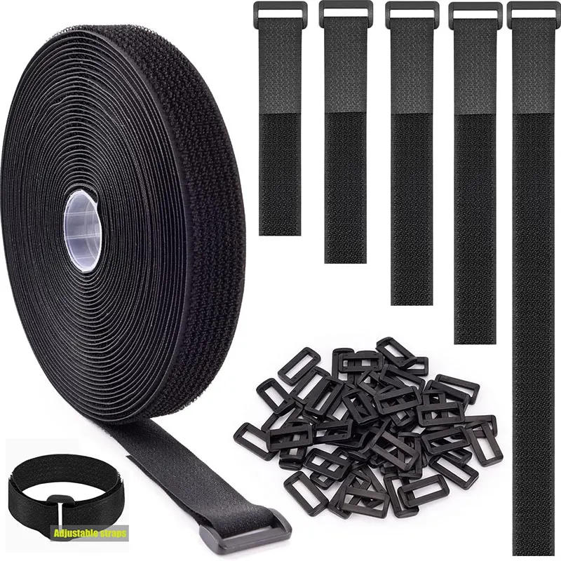 Description Picture 2 of item2M Reusable Hook and Loop Fastener Cable Tape Cable Straps With Buckles Cut-to-Length Nylon Self-Adhesive Secure Strap Organizer