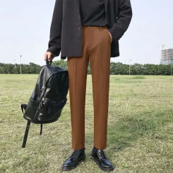 8 Colors Men's Slim Fit Straight Leg Casual Pants High Quality Draped Black Suit Trousers For Summer