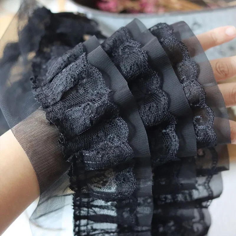 Description Picture 6 of item12CM Wide White Black Three Layers 3D Pleated Mesh Chiffon Fabric Embroidered Ruffle Trim DIY Dress Apparel Collar Sewing Decor