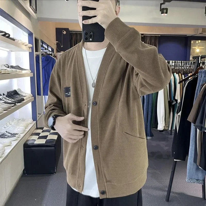 Description Picture 5 of itemNo Hoodie Black V Neck Men's Clothing Cardigan Knit Sweater Male Loose Fit Free Shipping Y2k Vintage Korean Style New in Overfit