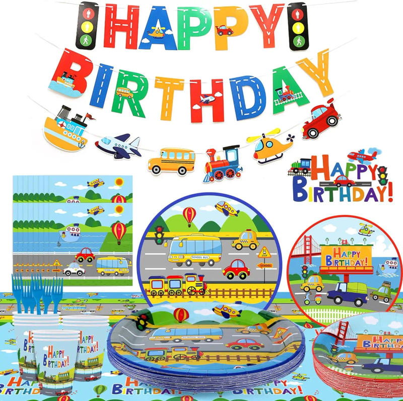 Description Picture 2 of itemTransportation Party Decorations Supplies Party Tableware Set Plates Napkin Birthday Disposable Tableware Set