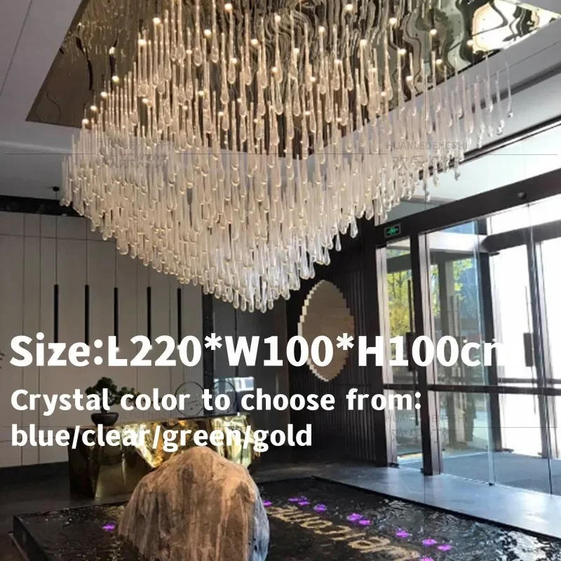 Description Picture 3 of itemModern luxury lobby glass crystal chandelier droplet staircase chandelier hotel living room home decoration lighting fixtures